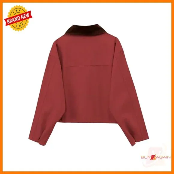 Cropped Utility Jacket Casual Button Front Cargo Pockets Oversized Chic Style - Picture 4 of 7